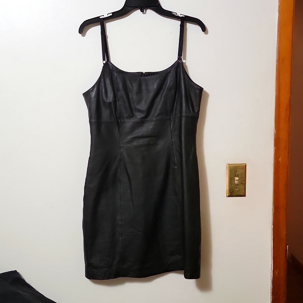 Rare vintage black leather mini dress